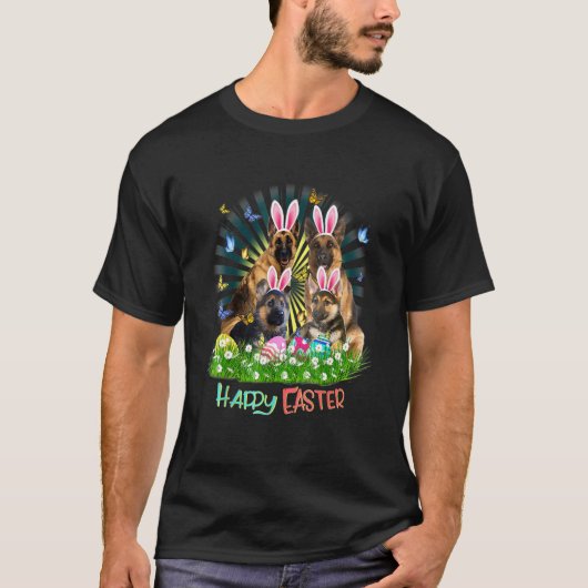 German Shepherd Happy Oaster Bunny Eggs T-Shirt (Vorderseite)