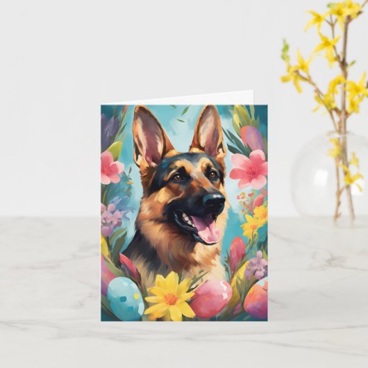 German Shepherd Happy Oaster Karte (Gelbe Blume)
