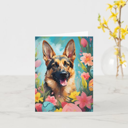 German Shepherd Happy Oaster Karte (Gelbe Blume)