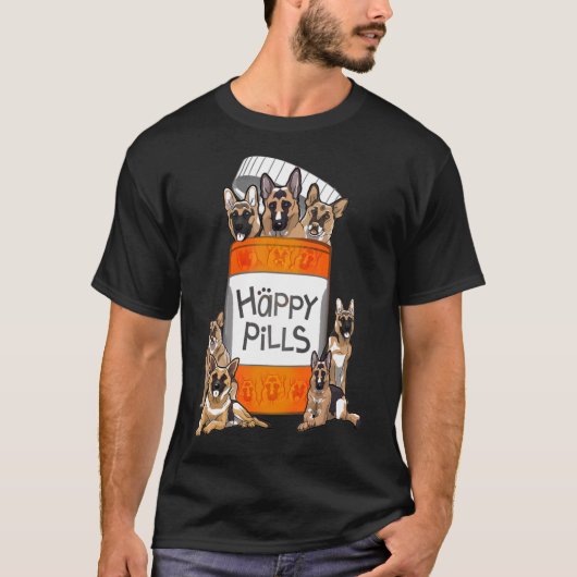 German Shepherd Happy Pills T-Shirt (Vorderseite)