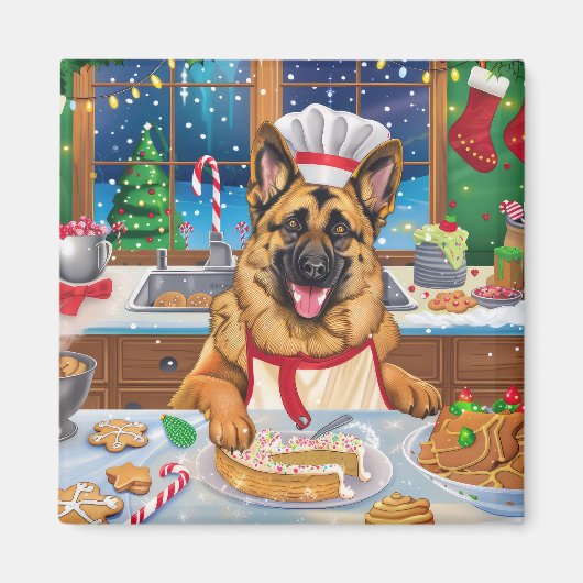 German Shepherd Holiday Baking: Festliche Weihnach Magnet (Vorne)