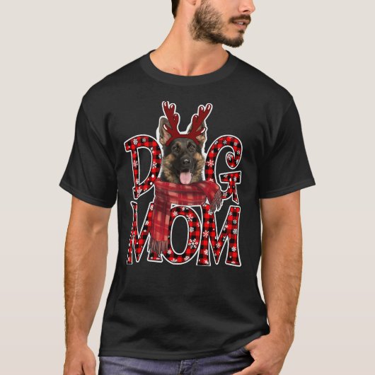 German Shepherd Hund Mama Buffalo Xmas T-Shirt (Vorderseite)