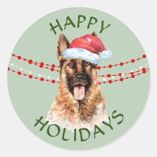 German Shepherd Hund Weihnachtsmannmütze Happy Hol Runder Aufkleber (Vorderseite)