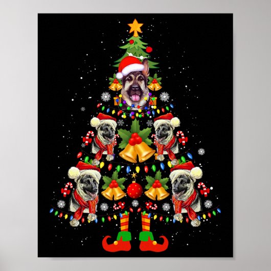 German Shepherd Hund Weihnachtsmannmütze Weihnacht Poster (Vorne)