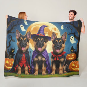 German Shepherd Hunde Pumpkin Halloween Funny Fleecedecke