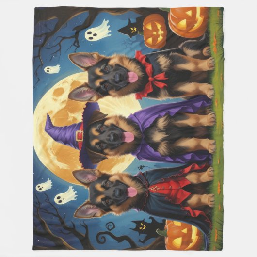 German Shepherd Hunde Pumpkin Halloween Funny Fleecedecke (Vorderseite)