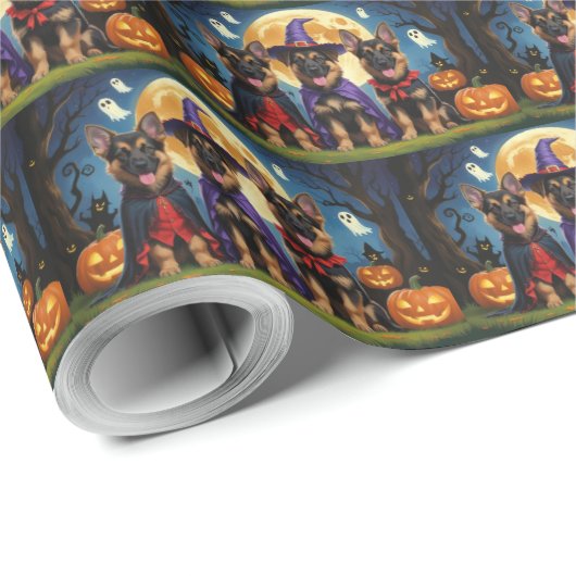 German Shepherd Hunde Pumpkin Halloween Funny Geschenkpapier (Rolleneckpunkt)
