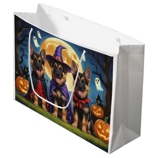 German Shepherd Hunde Pumpkin Halloween Funny Große Geschenktüte (Vorderseite Schrägansicht)