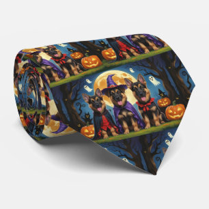 German Shepherd Hunde Pumpkin Halloween Funny Krawatte