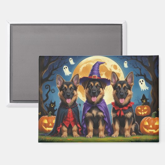 German Shepherd Hunde Pumpkin Halloween Funny Magnet (Vorderseite/Rückseite)