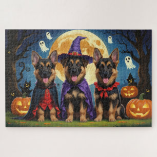 German Shepherd Hunde Pumpkin Halloween Funny Puzzle