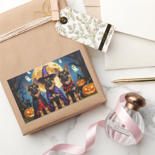 German Shepherd Hunde Pumpkin Halloween Funny Rechteckiger Aufkleber (Schenken)