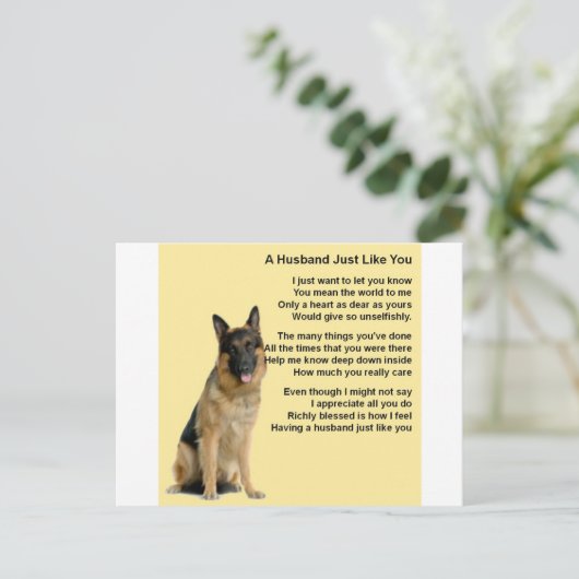 German Shepherd Husband Poem Postkarte (Stehend Vorderseite)