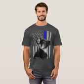 German Shepherd K9 Unit Thin Blue Line Flag Gesche T-Shirt (Vorne ganz)