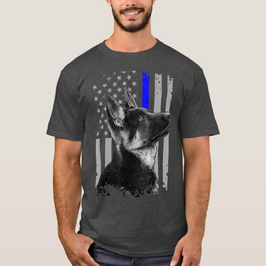 German Shepherd K9 Unit Thin Blue Line Flag Gesche T-Shirt (Vorderseite)