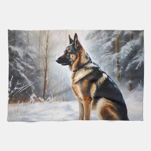 German Shepherd Let It Snow Weihnachten Geschirrtuch (Horizontal)
