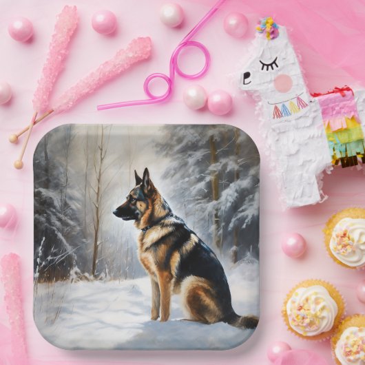 German Shepherd Let It Snow Weihnachten Pappteller (Party)