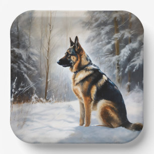 German Shepherd Let It Snow Weihnachten Pappteller