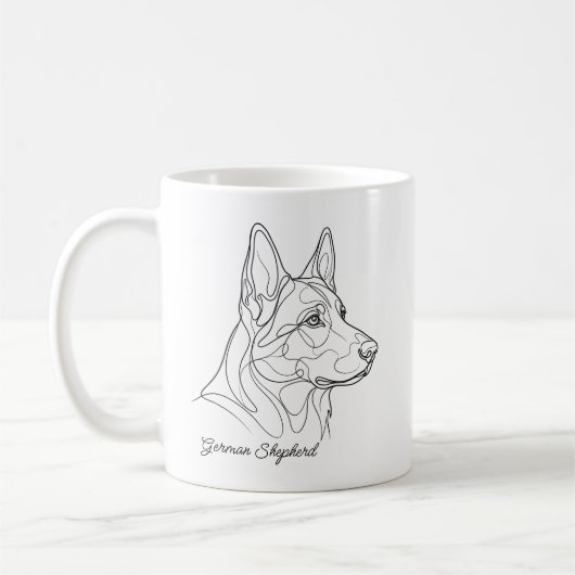 German Shepherd Line Drawing Custom Pet Name Kaffeetasse (Links)