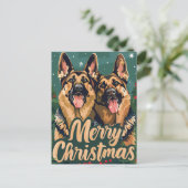 German Shepherd Merry Christmas Postkarte (Stehend Vorderseite)