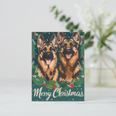 German Shepherd Merry Christmas Postkarte (Stehend Vorderseite)