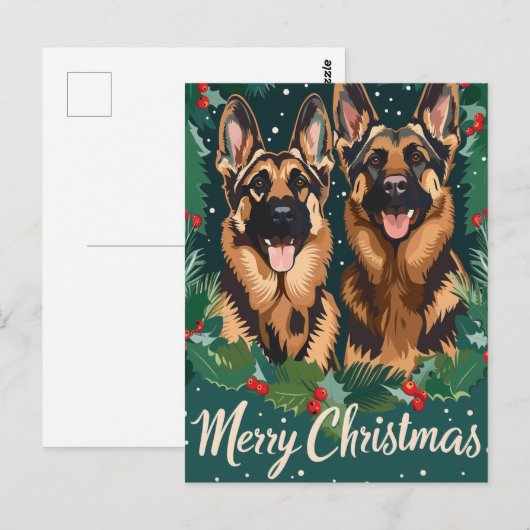 German Shepherd Merry Christmas Postkarte (Vorne/Hinten)