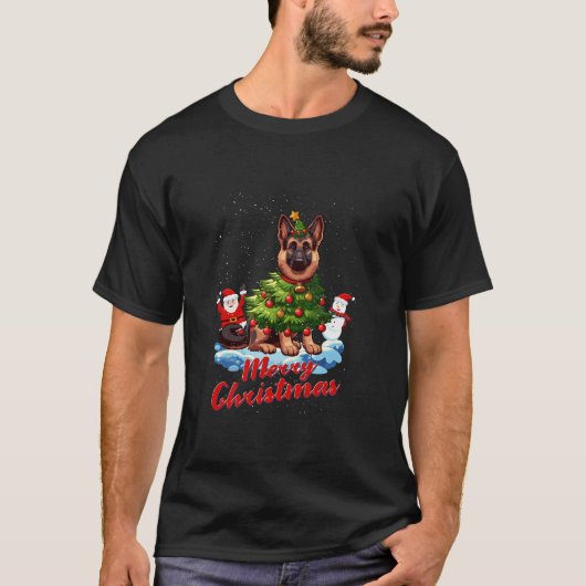 German Shepherd Merry Christmas Tree Lights Dog X T-Shirt (Vorderseite)