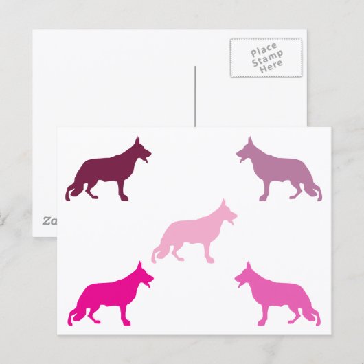 German Shepherd minimal pattern magenta  Postkarte (Vorne/Hinten)