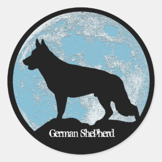 German Shepherd Moon Runder Aufkleber