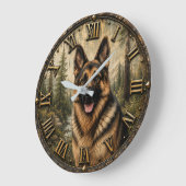 German Shepherd Mountain Forest Rustic Große Wanduhr (Winkel)