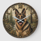 German Shepherd Mountain Forest Rustic Große Wanduhr (Vorderseite)