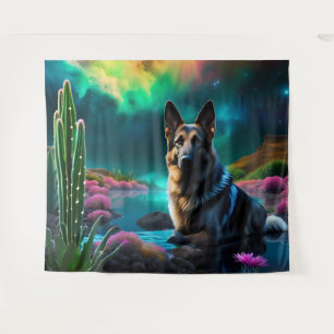 German Shepherd on a Alien World Wandteppich