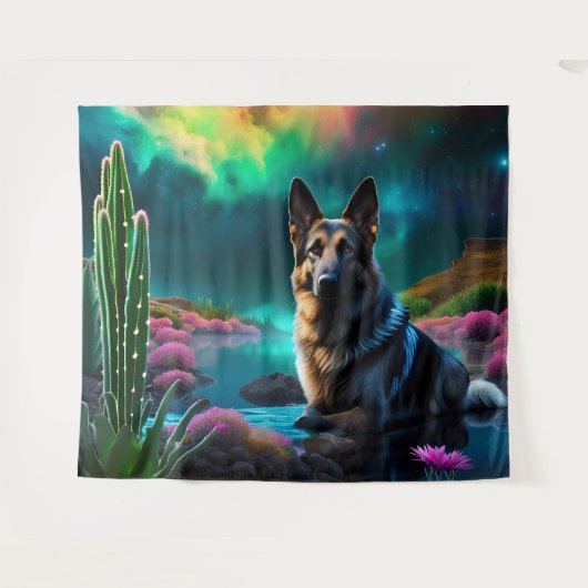 German Shepherd on a Alien World Wandteppich (Vorderseite (Horizontal))