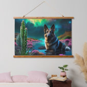 German Shepherd on a Alien World Wandteppich Mit Holzrahmen (Schlafzimmer)