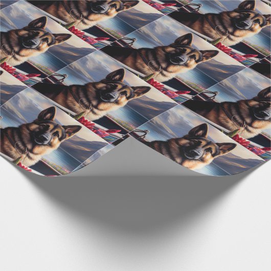 German Shepherd on a Paddle: Ein Landschaftliches Geschenkpapier (Ecke)