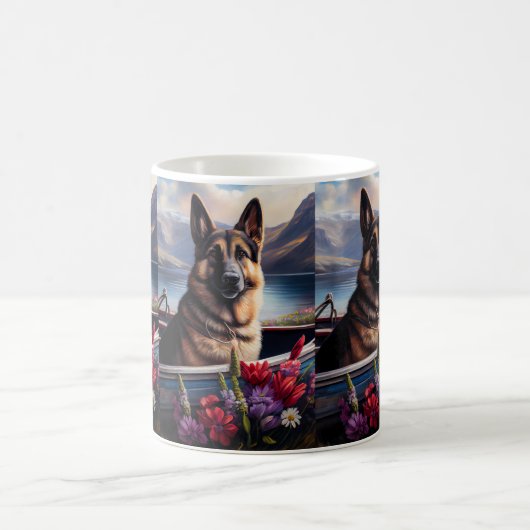 German Shepherd on a Paddle: Ein Landschaftliches  Kaffeetasse (Mittel)