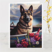 German Shepherd on a Paddle: Ein Landschaftliches  Karte (Gelbe Blume)