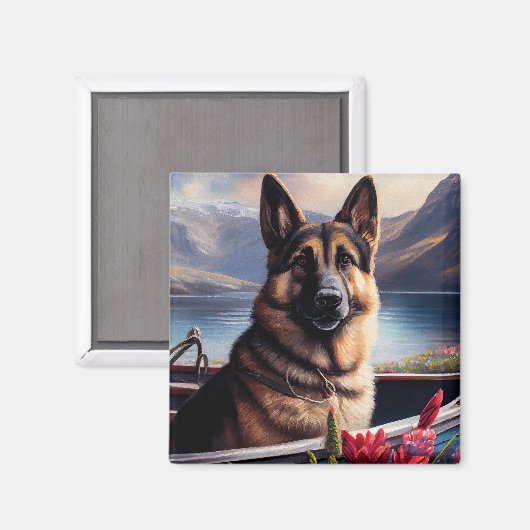 German Shepherd on a Paddle: Ein Landschaftliches Magnet (Vorderseite/Rückseite)