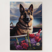 German Shepherd on a Paddle: Ein Landschaftliches Puzzle (Vertikal)