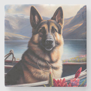 German Shepherd on a Paddle: Ein Landschaftliches  Steinuntersetzer