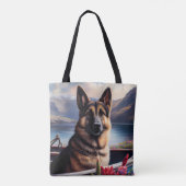 German Shepherd on a Paddle: Ein Landschaftliches Tasche (Rückseite)