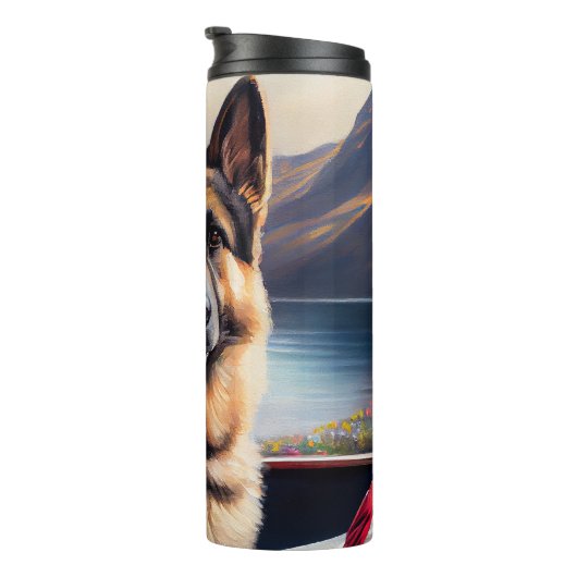 German Shepherd on a Paddle: Ein Landschaftliches  Thermosbecher (Nach rechts gedreht)
