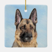 German Shepherd Painting - Cute Original Dog Art Keramikornament (Rückseite)