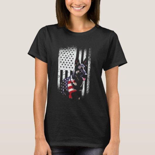 German Shepherd Patriotic 4th of July American Fla T-Shirt (Vorderseite)