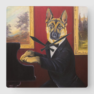 German Shepherd   Piano Waltz Quadratische Wanduhr