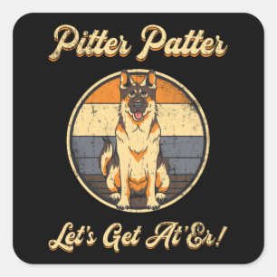 German Shepherd Pitter Patter Dog Lover Vintag Quadratischer Aufkleber