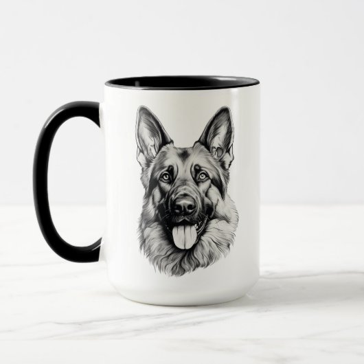 German Shepherd Portrait Black Accent Mug | B&W Tasse (Links)