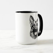 German Shepherd Portrait Black Accent Mug | B&W Tasse (VorderseiteRechts)