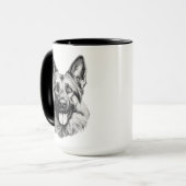 German Shepherd Portrait Black Accent Mug | B&W Tasse (Vorderseite Links)