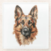 German Shepherd Portrait Glass Coaster | Dog Lover Glasuntersetzer (Vorderseite)
